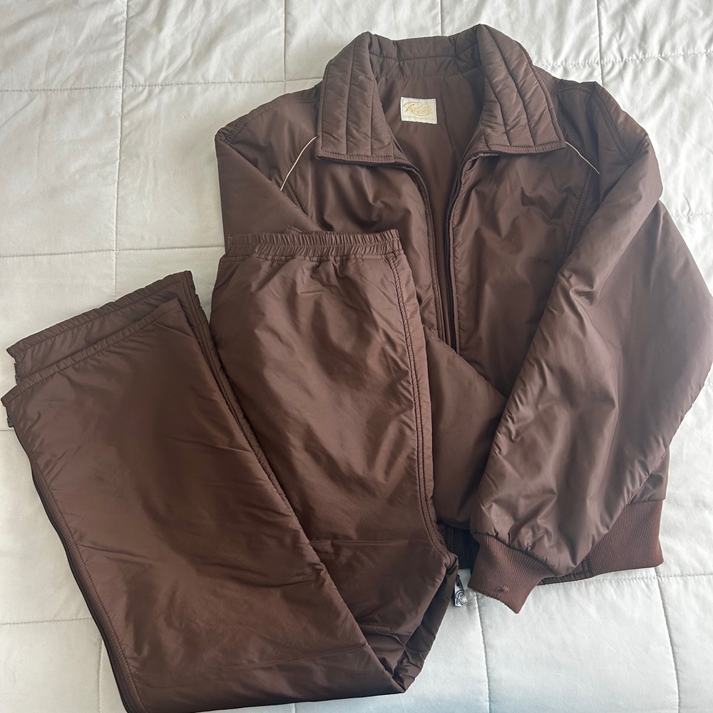 VTG Roffe Ski Suit Mens Large Brown Insulated Jacket & Pants Set USA Made FLAWS